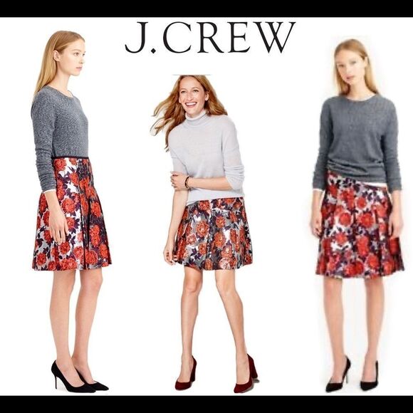 J.crew collection Metallic Floral Jacquard Pleated Sz6 Skirt - Picture 1 of 10